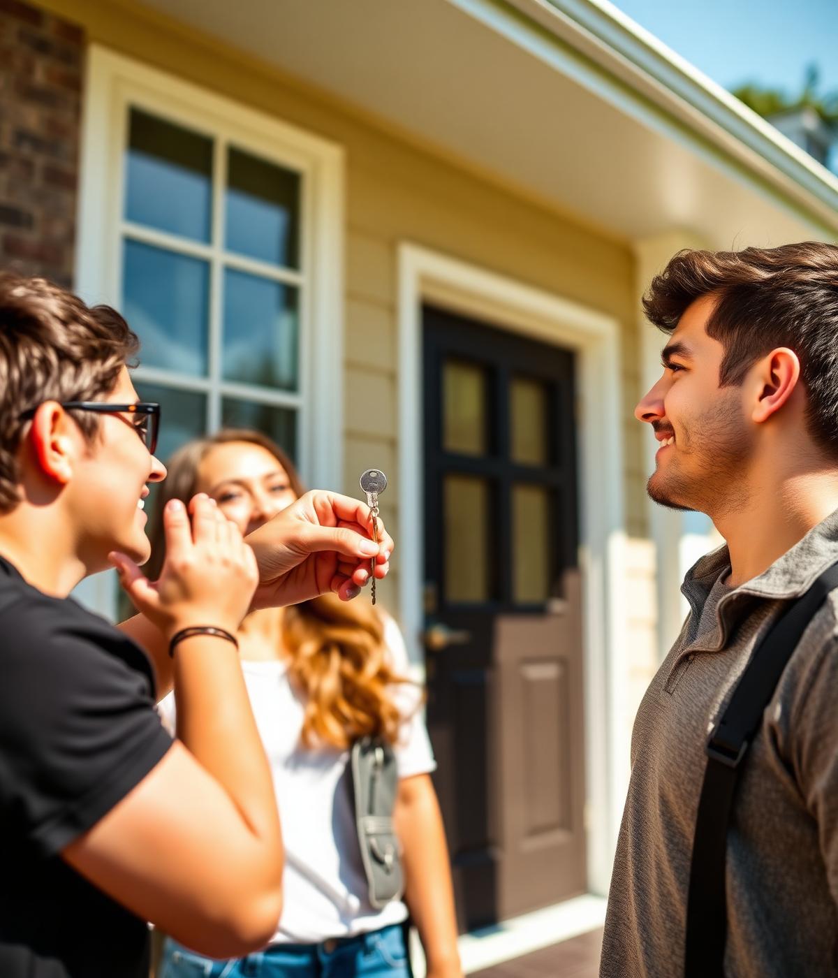 Couple receiving keys to their new home financed by Meridian